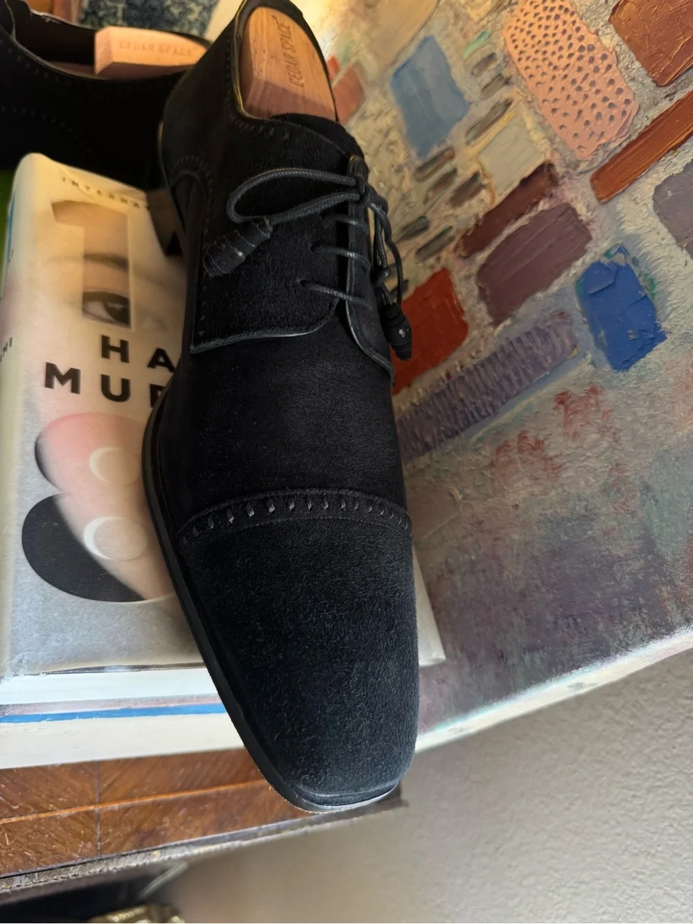 Rare Mezlan Black Suede Cap Toe Oxfords With Elongated Soft Chisel Toe 11.5 D